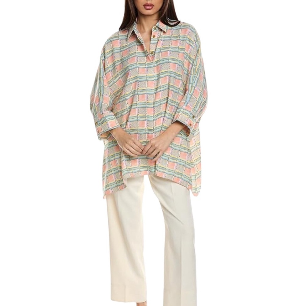 St. John Women’s Sz S Plaid Boxy Blouse Dolman Sleeve Button Down